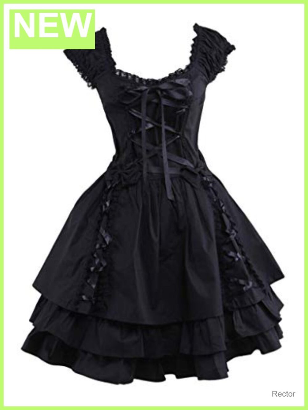 Women's Gothic Lolita Lace-Up Layered Cosplay Costume Dress Long Sleeve